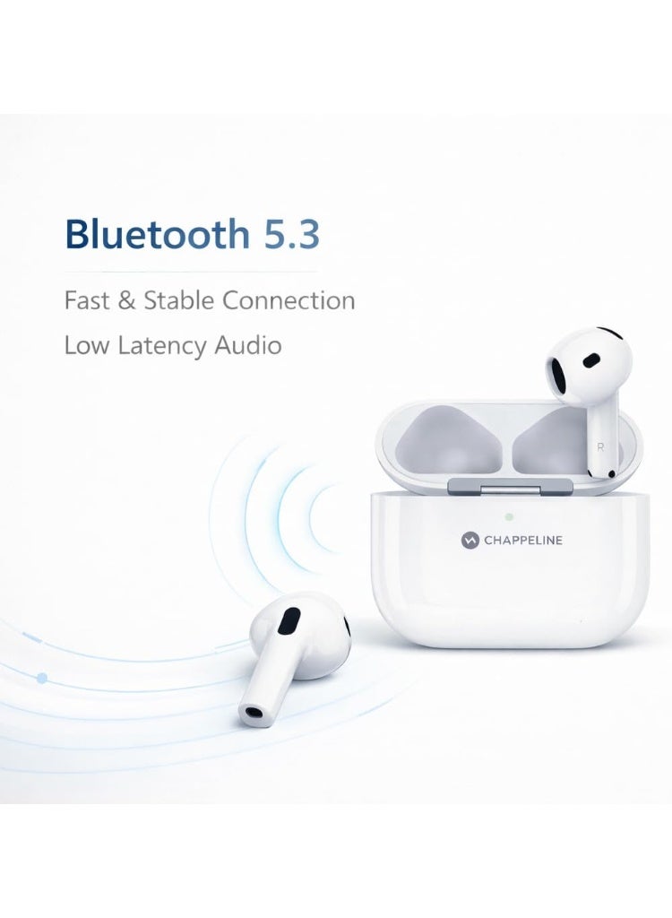 تشابي لاين  Chappeline سماعات رأس لاسلكية ستيريو TWS BL13، بلوتوث 5.3، مع حافظة سيليكون وحزام وكابل شحن Type-C، أبيض، 4 في 1 - Image 5